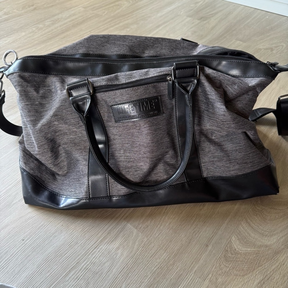 Gray and Black Duffel Bag
